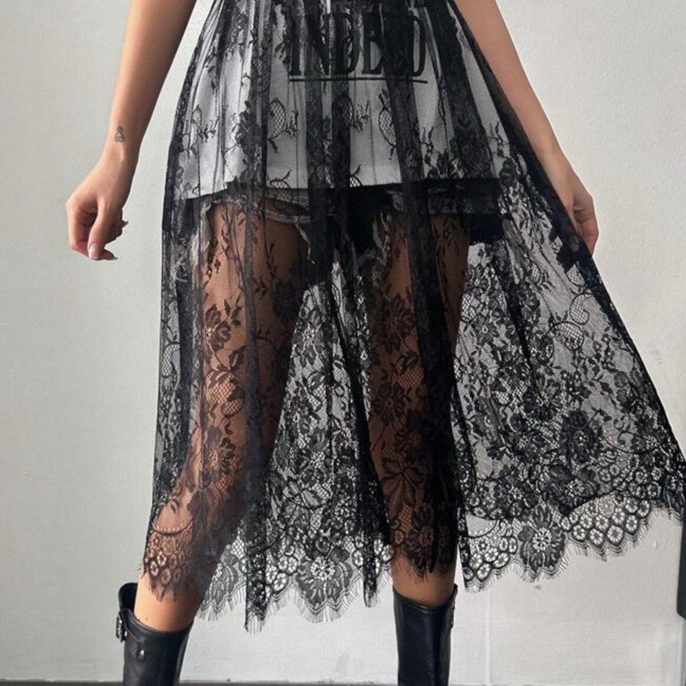 Elegant Black Lace Overlay Skirt